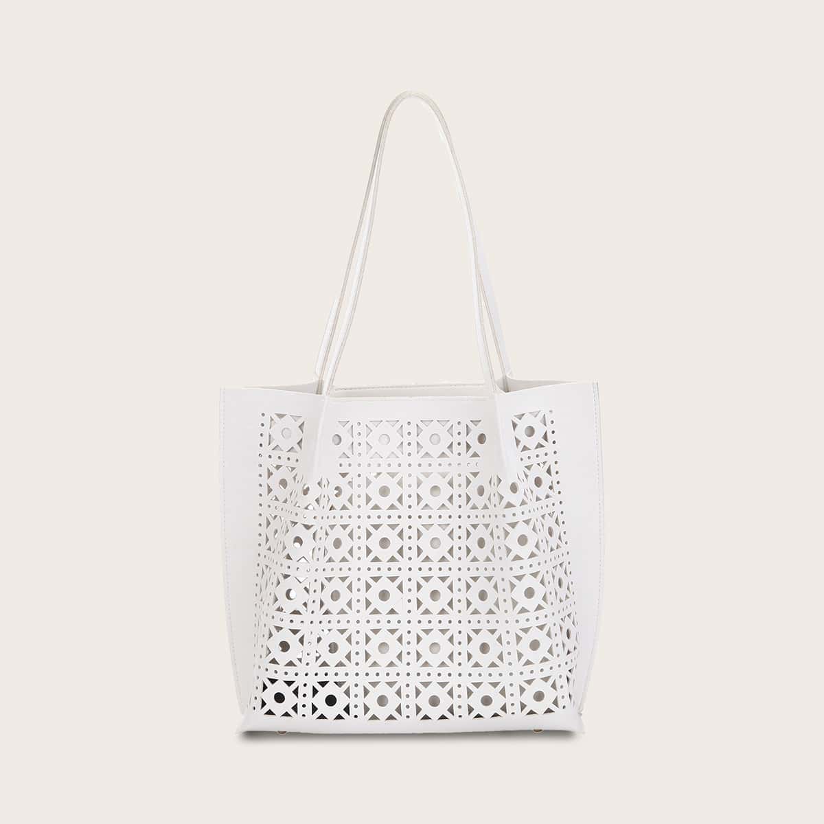 

Hollow-out Tote Bag, White