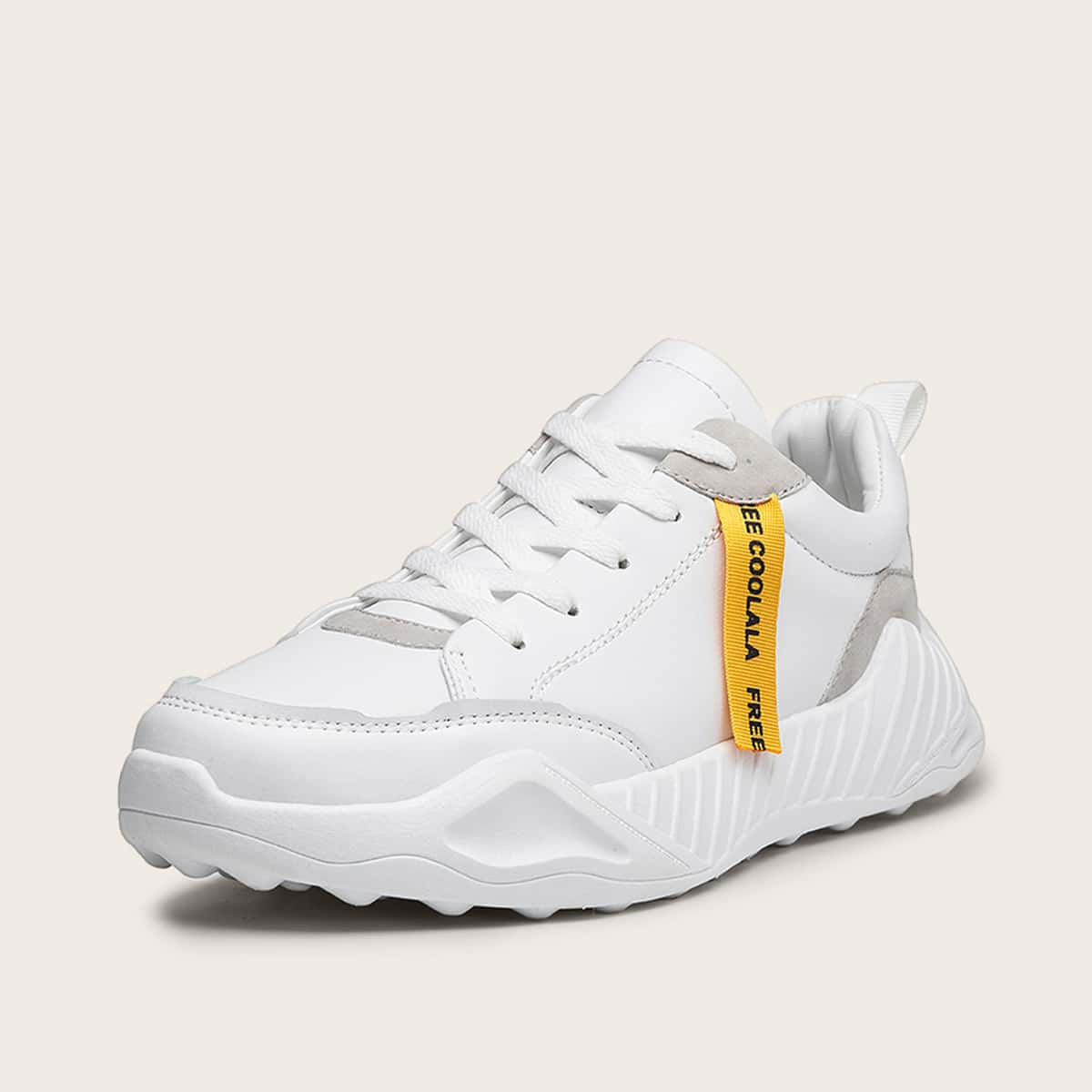 

Guys Lace-up Front Letter Tape Decor Sneakers, White