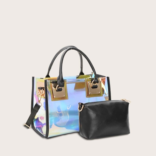 

Holographic Satchel Bag With Inner Pouch, Multicolor