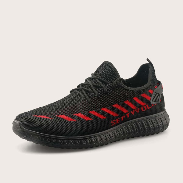 

Men Lace-up Front Striped Pattern Sneakers, Black