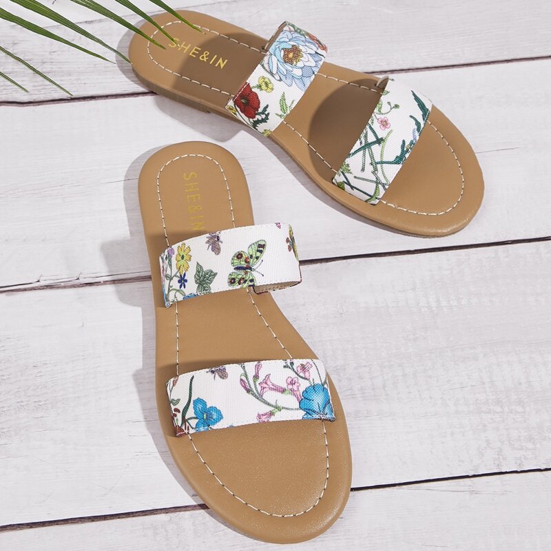 

Floral Graphic Double Strap Sliders, Multicolor