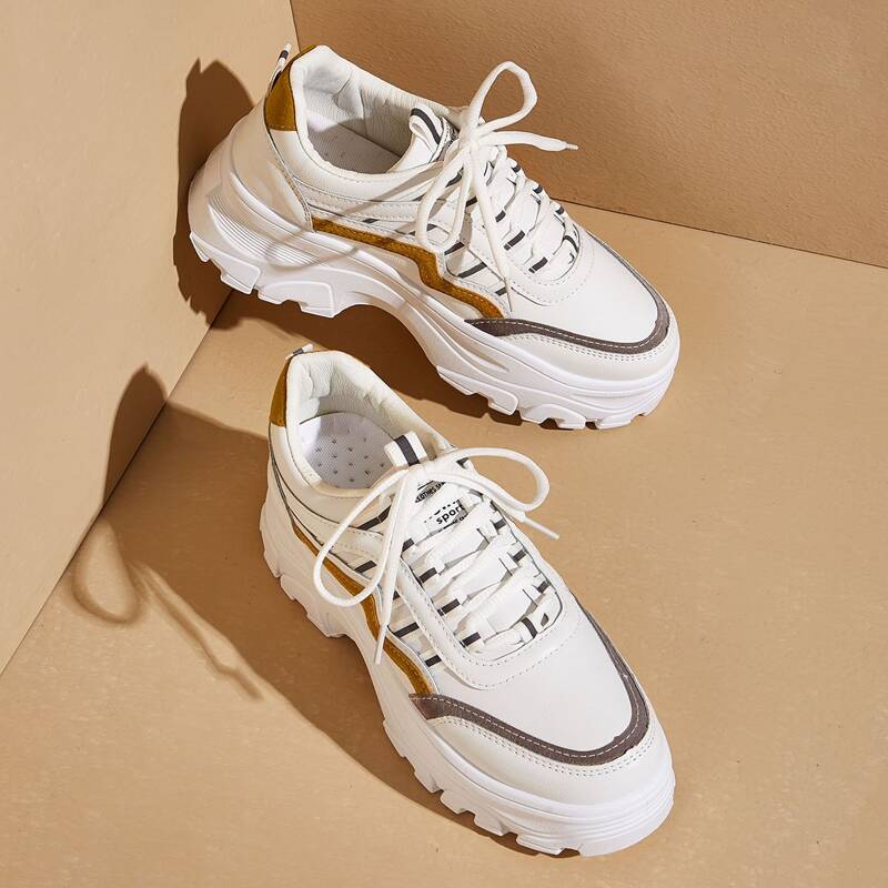 

Lace-up Front Chunky Sneakers, Beige