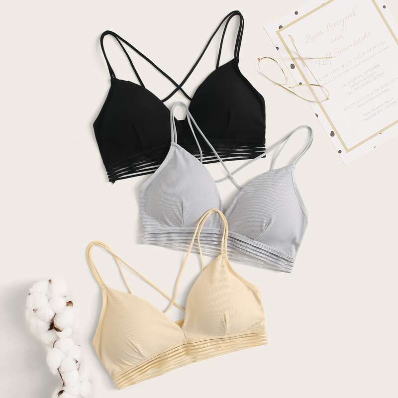 

3pack Crisscross Back Rib Bra Set, Multicolor