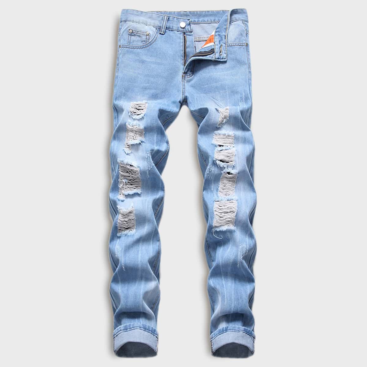 

Guys Ripped Straight Leg Jeans, Blue
