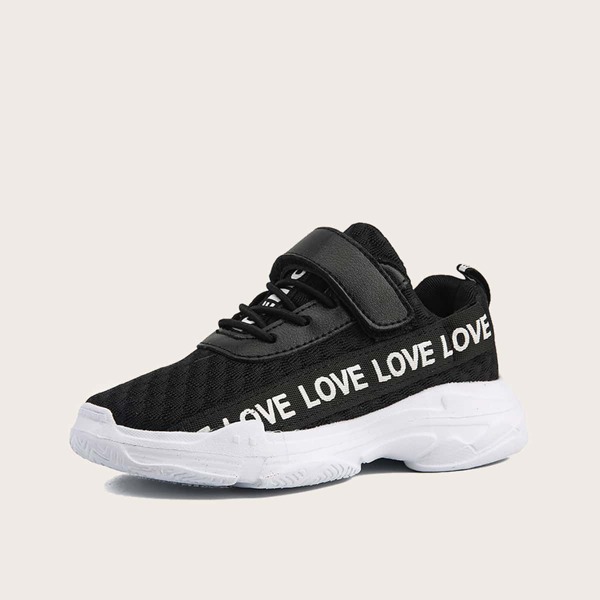 

Girls Lace-up Front Letter Graphic Sneakers, Black