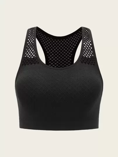 Yoga Trendy Medium Support Contrast Fishnet Racer Back Padded Sports Bra