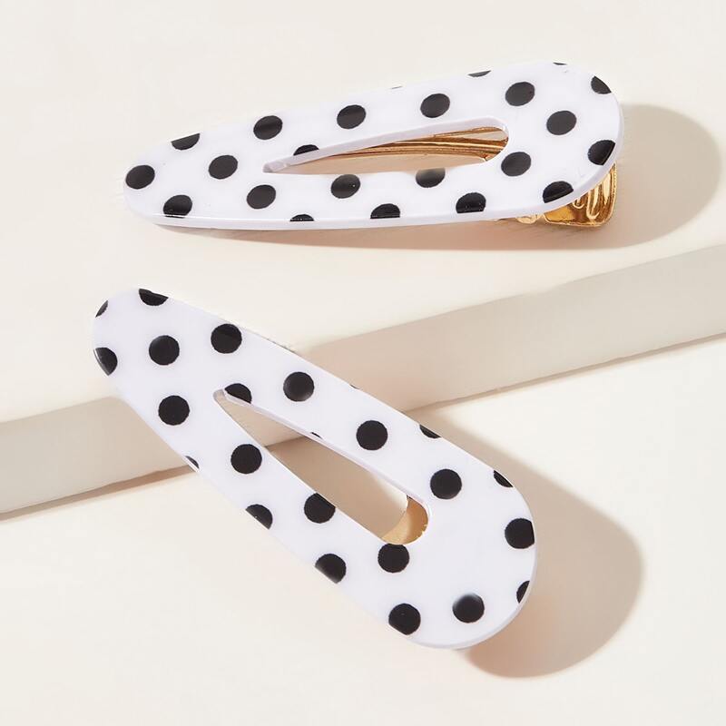 

2pcs Polka Dot Hair Clip, Black and white