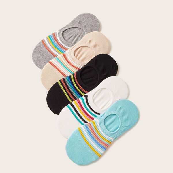 

5pairs Striped Pattern Socks, Multicolor
