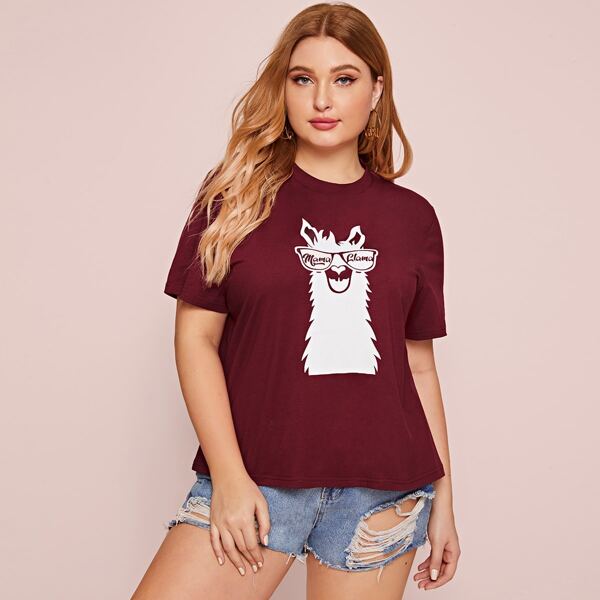 

Plus Cartoon & Letter Graphic Tee, Burgundy