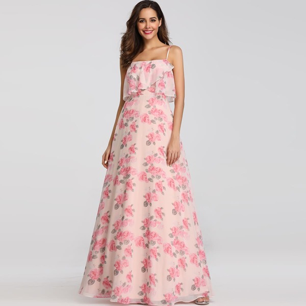 

EverPretty цветочное платье со складкой, Розовые