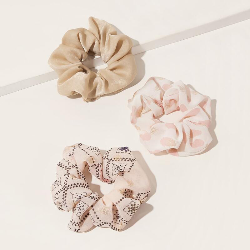 

3pcs Geometric Pattern Scrunchie, Multicolor