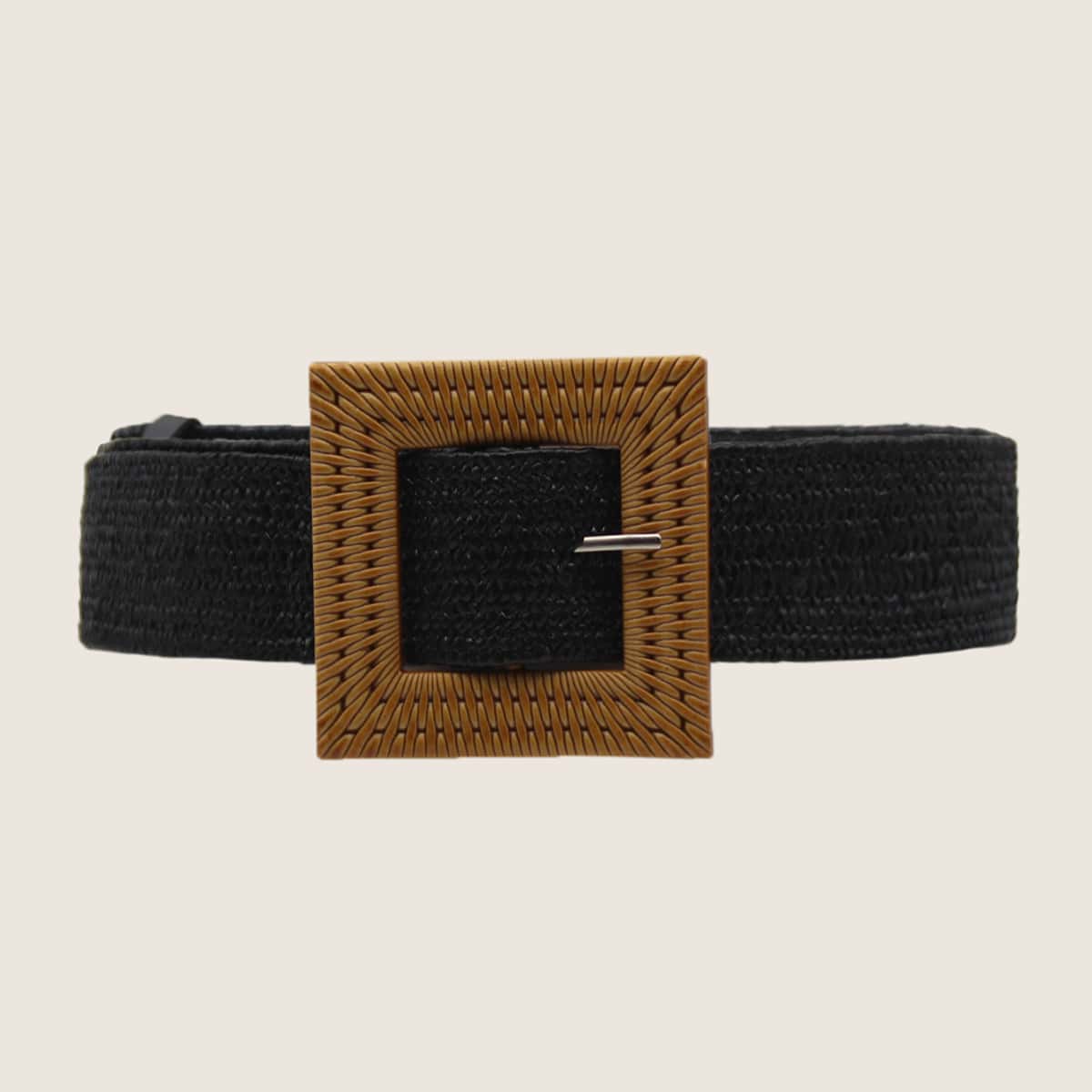 

Square Buckle Woven Belt, Black