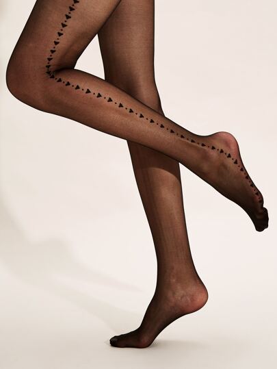 1pair Heart Pattern Mesh Black Snag Tights