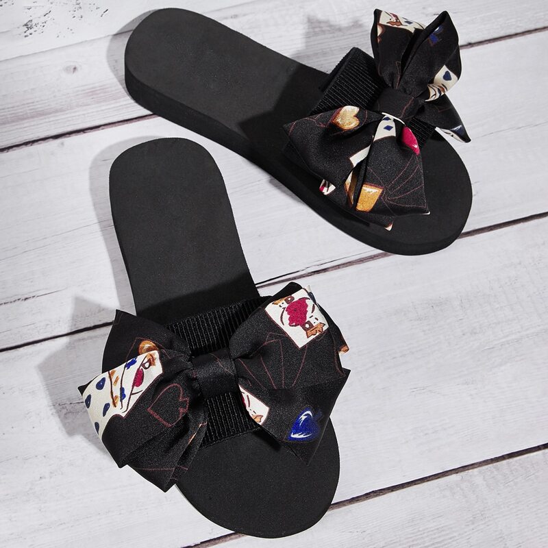

Bow Decor Wide Fit Sliders, Black