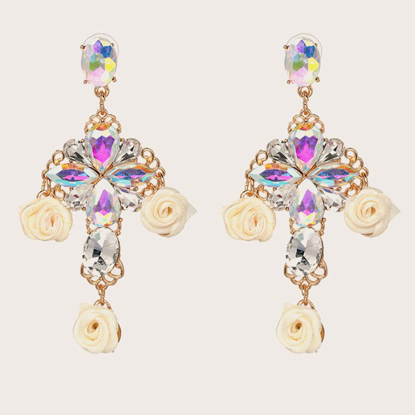 

1pair Rhinestone Engraved Rose Decor Drop Earrings, Multicolor