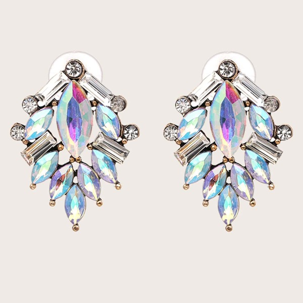 

1pair Rhinestone Engraved Stud Earrings, Gold