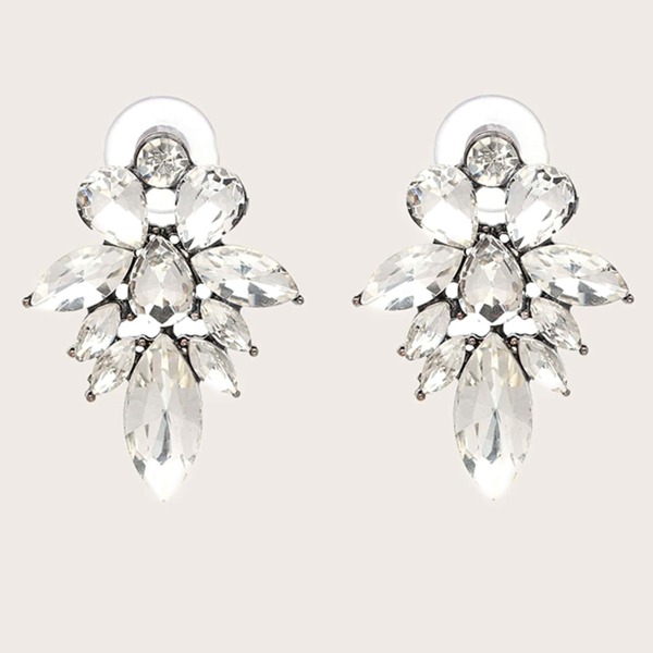 

1pair Rhinestone Decor Earrings, Silver