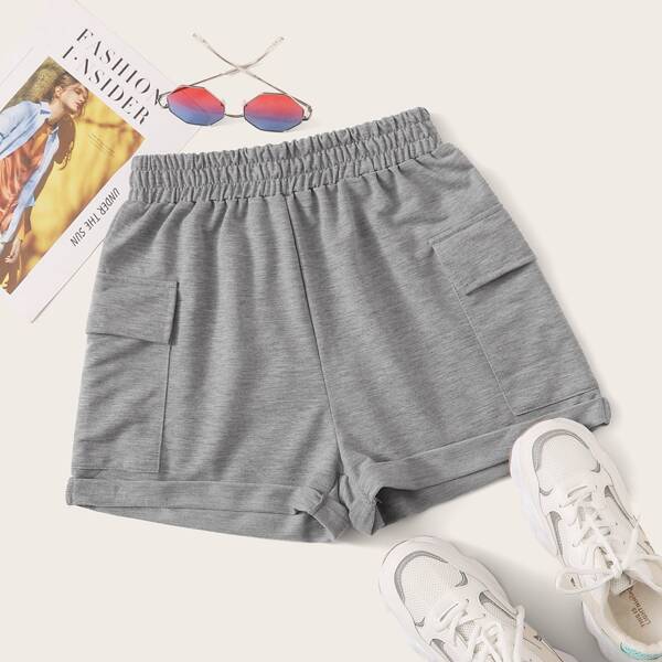 

Heathered Knit High-Rise Shorts, Grey