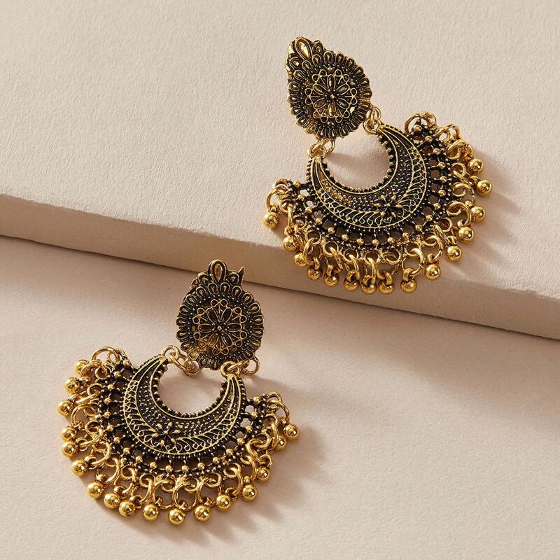 

1pair Hollow Out Ball Tassel Decor Drop Earrings, Gold