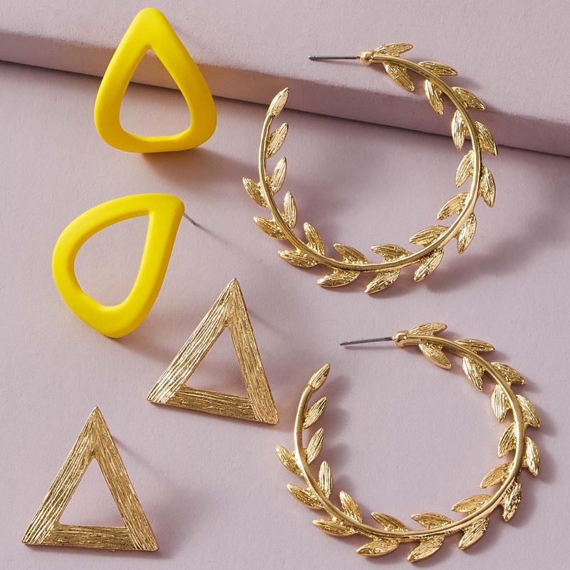 

3pairs Hollow Out Geometric Earrings Set, Multicolor