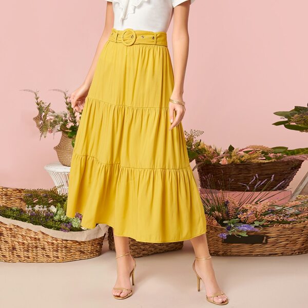 

Tiered Skirt With Belt, Yellow bright