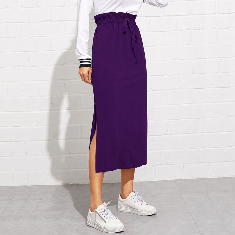 

Paperbag Waist Split Side Skirt, Purple