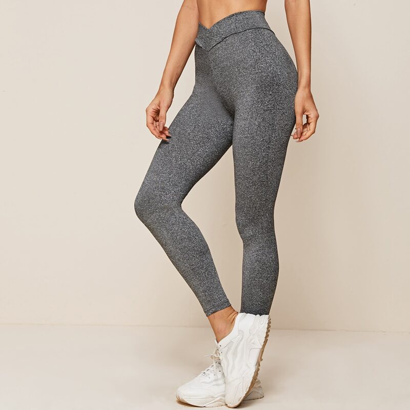 

Notch Waist Marled Leggings, Grey