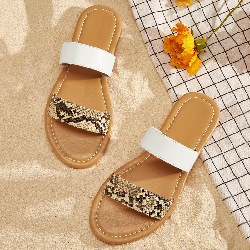 

Snakeskin Double Strap Flat Sliders, Multicolor