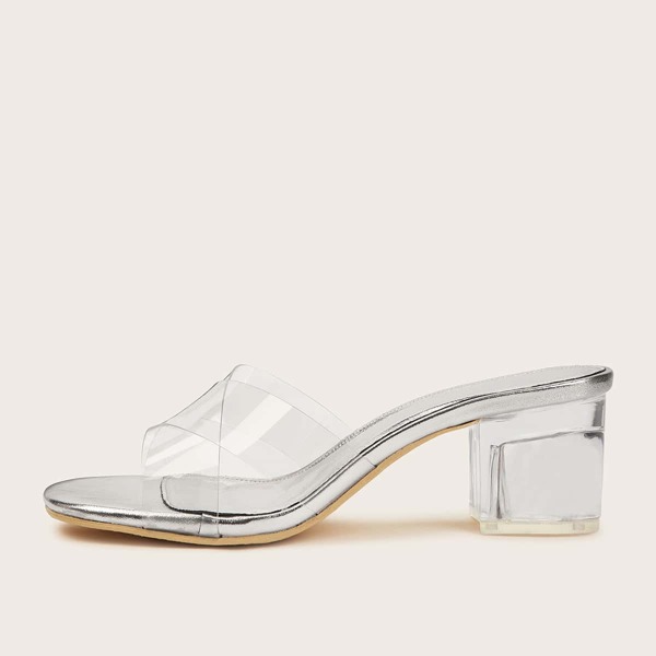 

Cross Clear Strap Chunky Heel Mules