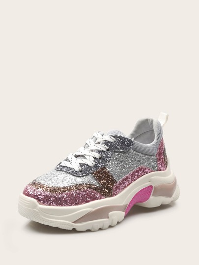 Color-block Sequin Sneakers