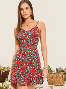 SHEIN Vestido slip con estampado floral de espalda con cremallera - Multicolor - Ver 3