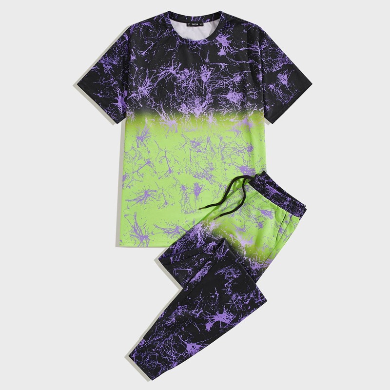 

Guys Tie Dye Top & Drawstring Waist Pants Set, Multicolor