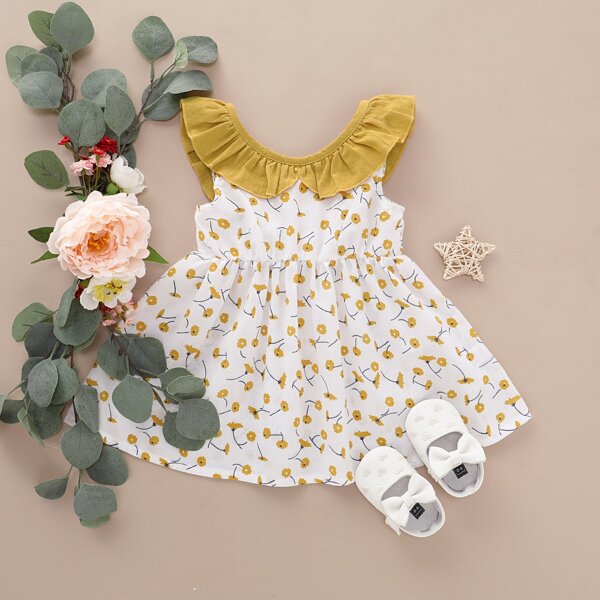 

Toddler Girls Ditsy Floral Ruffle A-line Dress, White