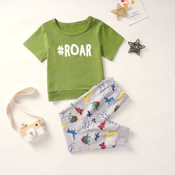 

Toddler Boys Letter Print Sweatshirt & Animal Print Sweatpants Set, Multicolor