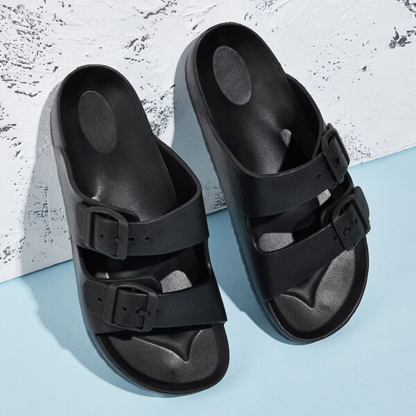 

Double Buckle Strap Sliders, Black