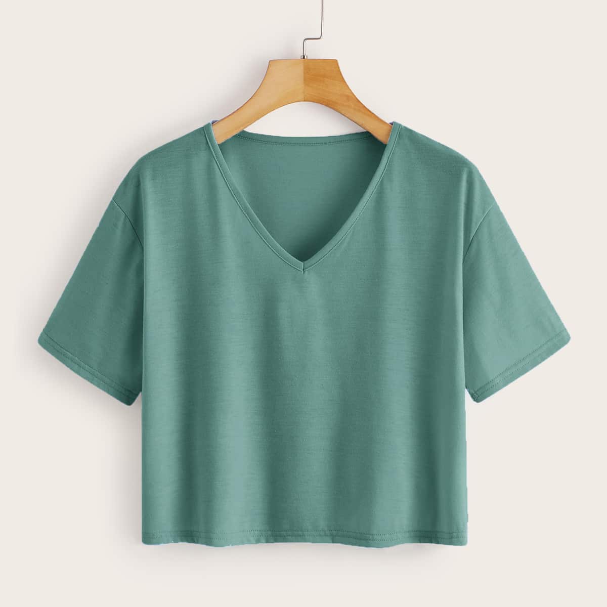 

V-Neck Crop Green Tee