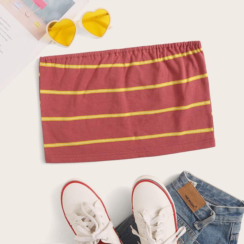 

Striped Crop Tube Top, Red