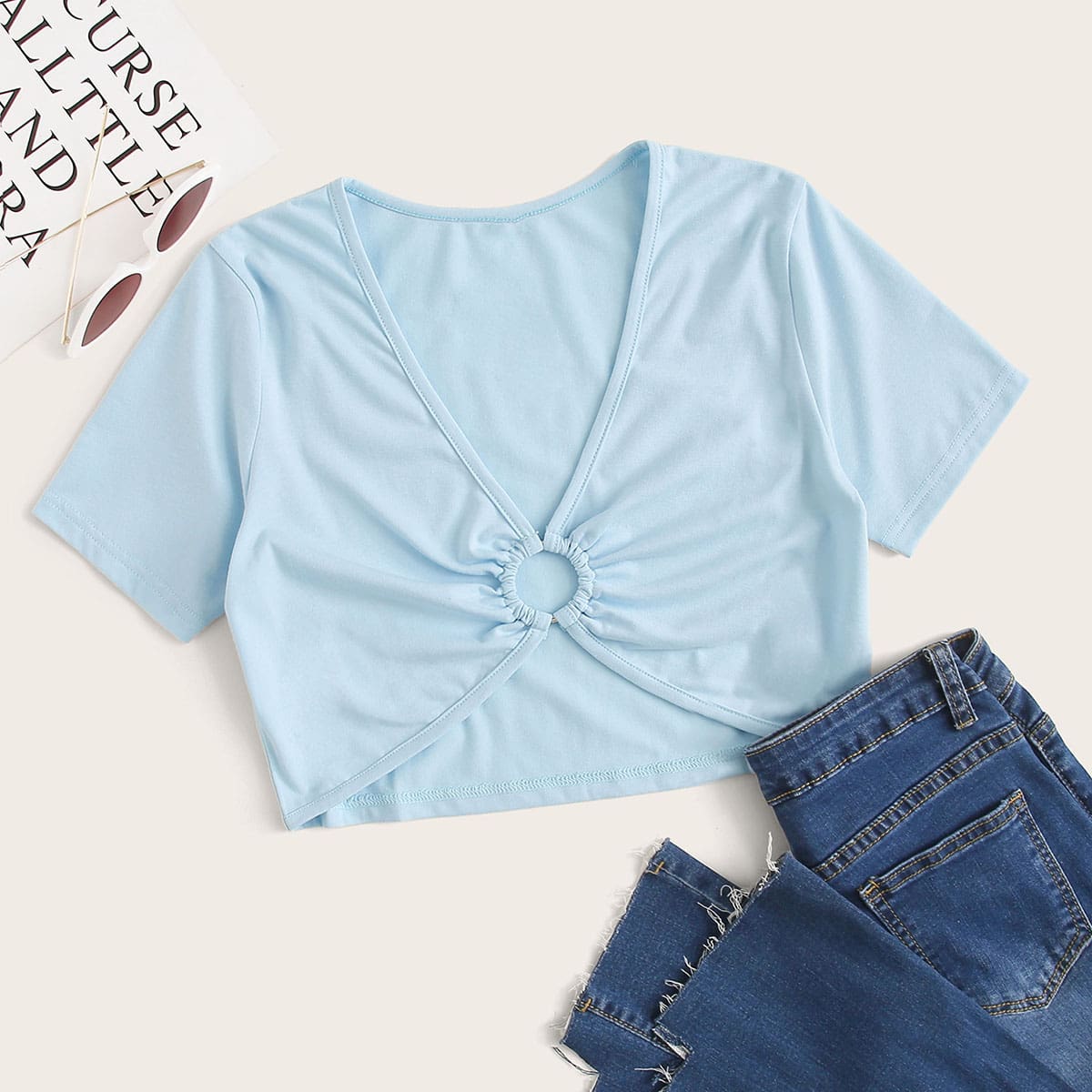 

Blue Cut Out Crop Top, Blue pastel