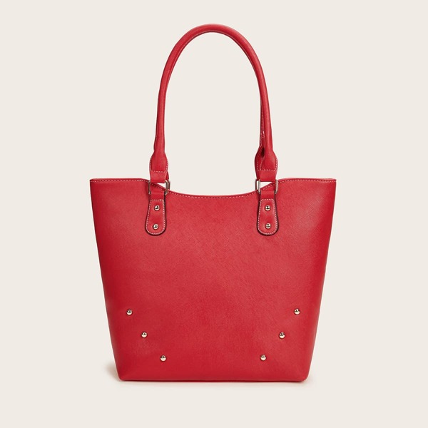 

Studded Decor Minimalist Tote Bag, Red