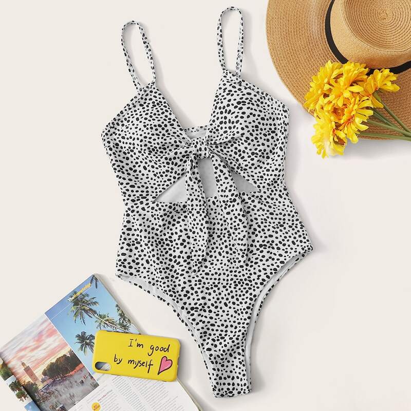 

Dalmatian Cut-out One Piece Swimsuit, Black and white