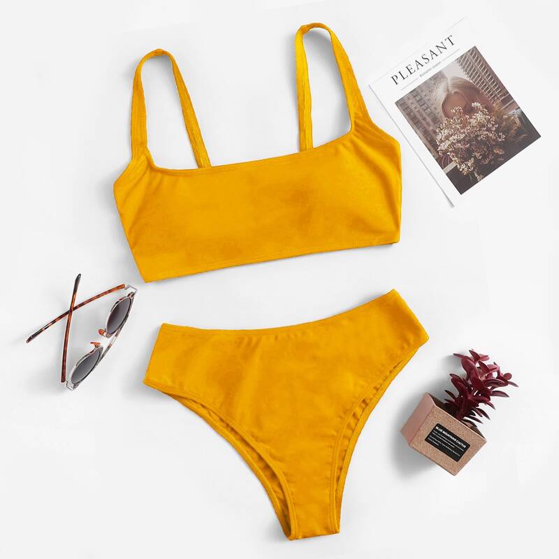 

Square Neck Bikini Swimsuit, Yellow