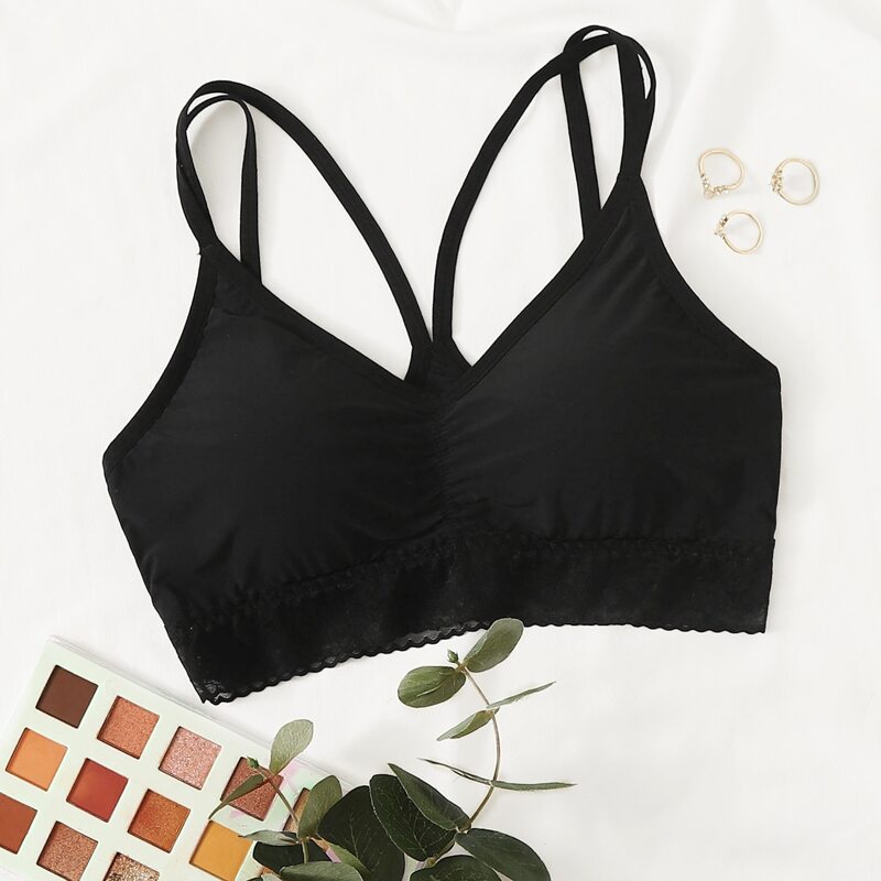 

Solid Lace Trim Bralette, Black