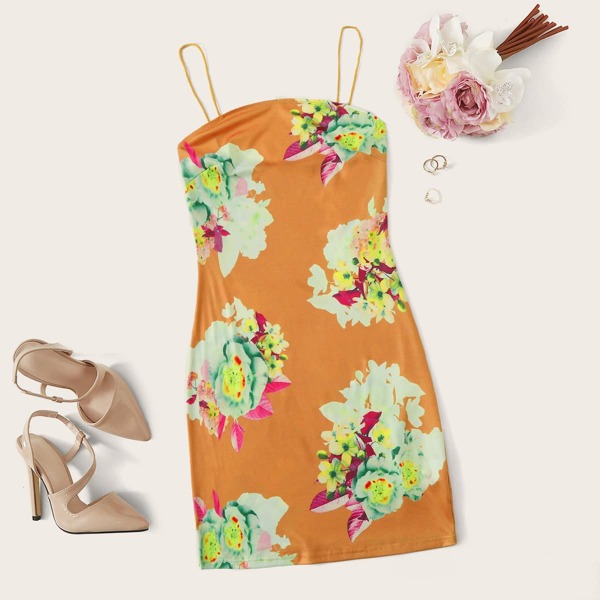

Floral Print Cami Dress, Yellow