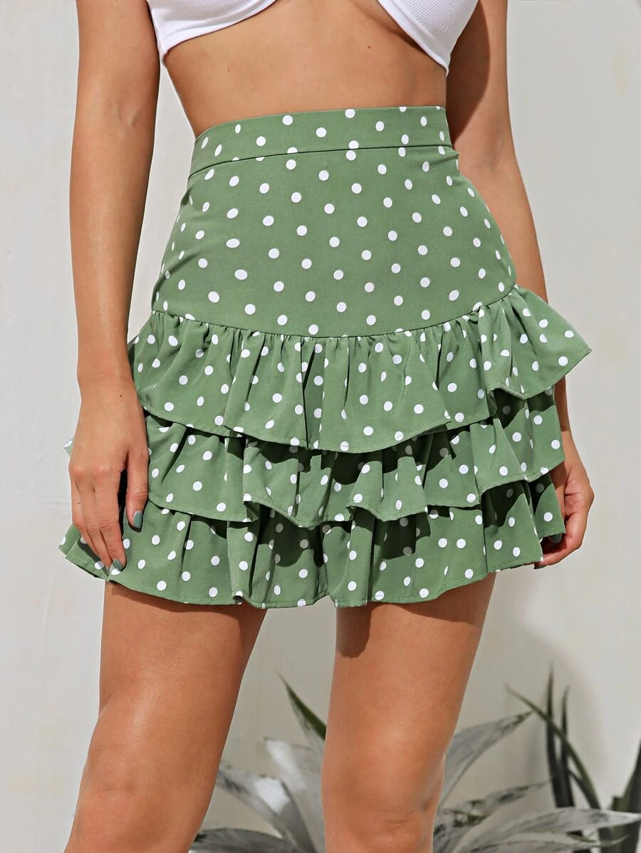 Faldas Volante Lunares Verde Casual - Verde - Ver 1