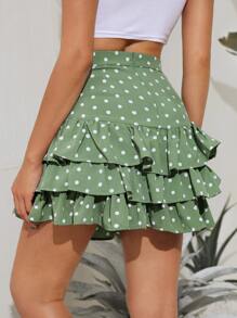 Faldas Volante Lunares Verde Casual - Verde - Ver 2