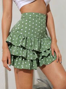 Faldas Volante Lunares Verde Casual - Verde - Ver 5