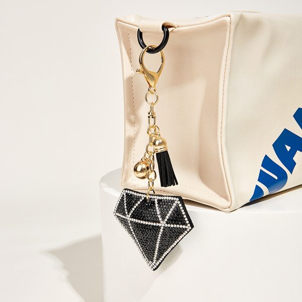

Rhinestone Decor Diamond Shaped Bag Charm, Black