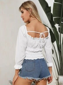 SHEIN Unity 白色休閒褶皺邊簡約襯衫 - 白色 - 查看 2