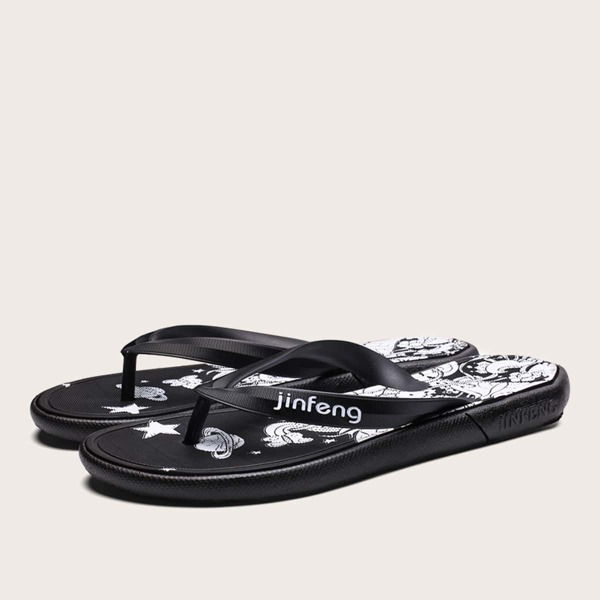 

Men Graphic Print Flip Flops, Black