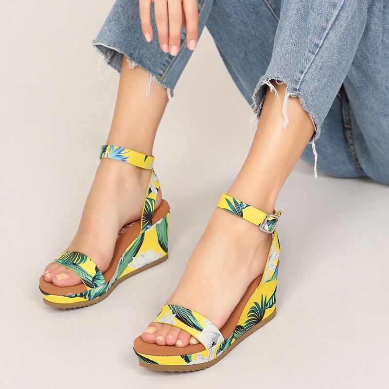 

Tropical Floral Open Toe Platform Wedge Sandals, Multicolor